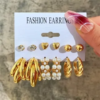 Fashionable Golden Triple Hoop Twisted Earrings